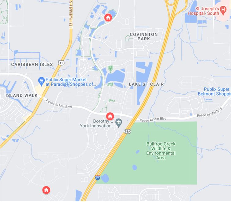 Map image showing the model home locations in Waterset community in Apollo Beach, FL