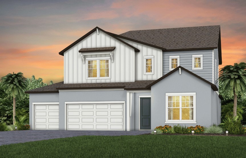50 Ruby W 3 Car Garage 10 0 FH2 R Shingle BW Pavr Farmhouse Morning Fog