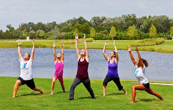 Yoga on the lawn at the Bexley Club