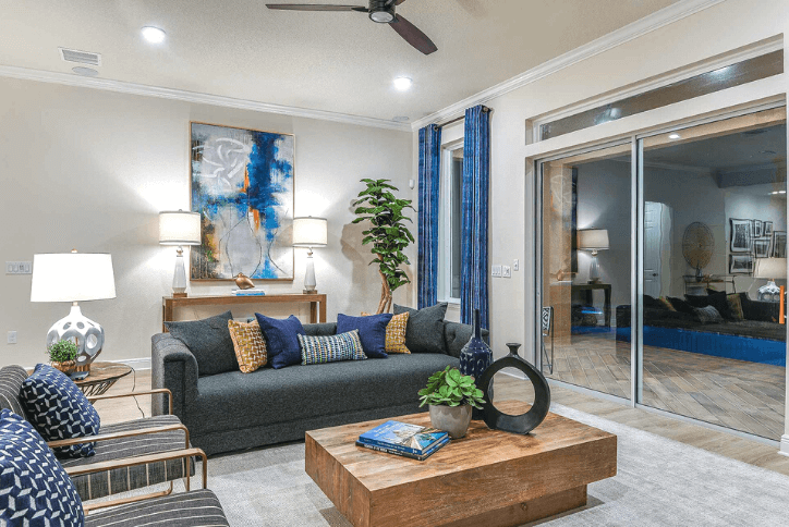 Beazer model home interior with navy blue