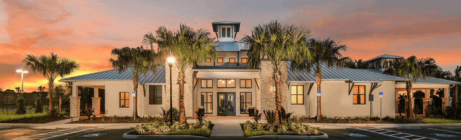 The Waterset Club with a spectacular Florida sunset as the backdrop.