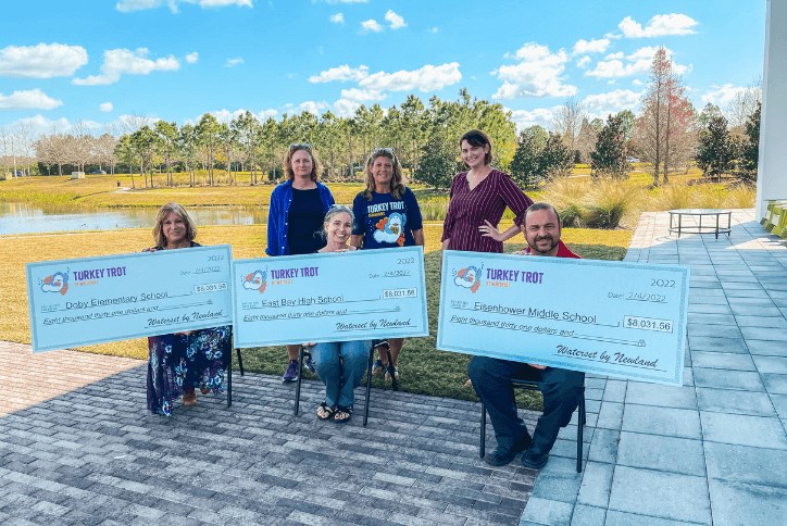 Waterset team presenting checks to local school principals.