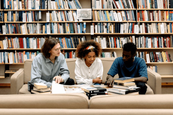 College students in library, options close to Waterset