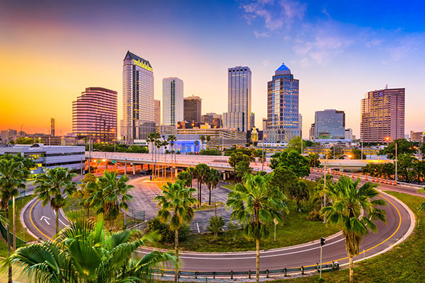 Downtown Tampa skyline at dusk