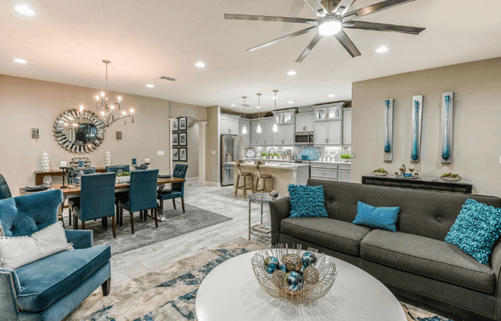 Open floor plan in new construction home the Sandpiper by Homes by WestBay
