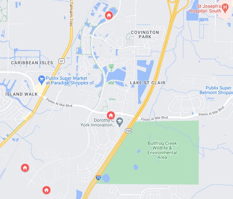 Map image showing the model home locations in Waterset community in Apollo Beach, FL
